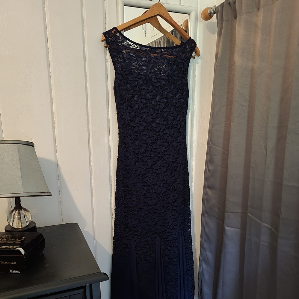 Lace Navy Full Length Dress